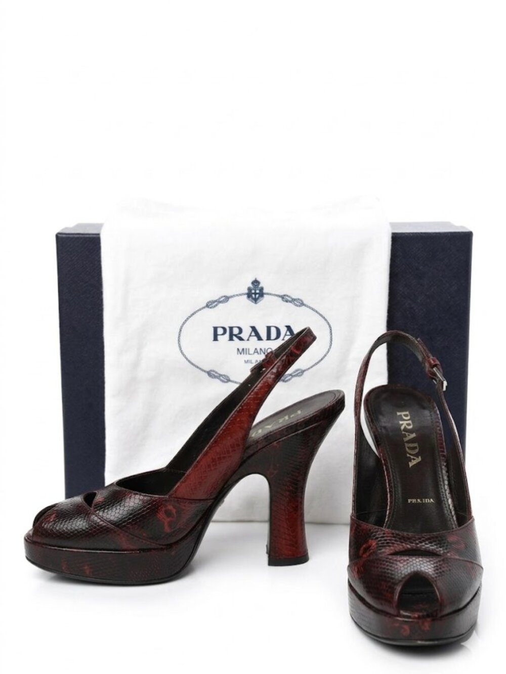 Prada Python Patent Leather Platform Peep-Toe Slingbackss - SZ35.5